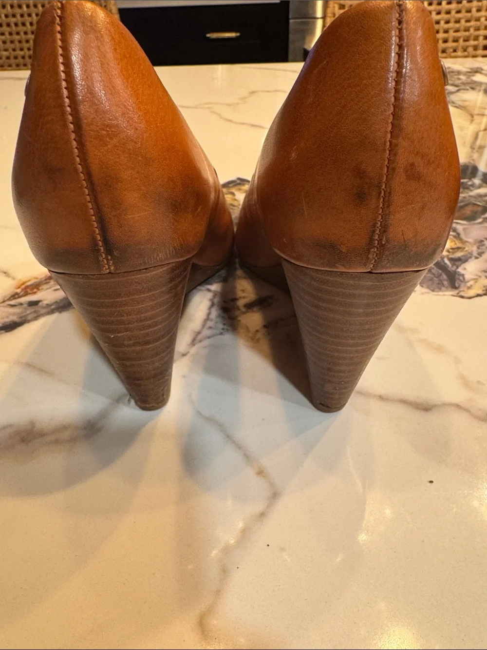 Coach Tan Leather Almond-Toe Pumps